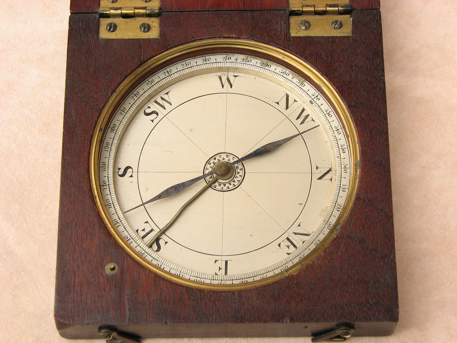 Large 19th century mahogany cased surveyors compass, circa 1820